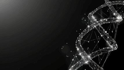 Abstract Grey DNA Strand with Polygonal Connections on Black Background - Low Poly Vector Science and Technology Concept