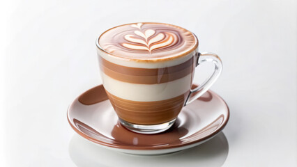 Layered Cappuccino with Latte Art in a Glass Cup