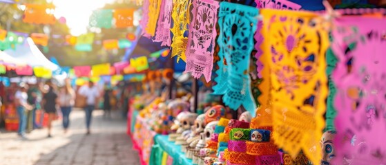 Colorful Paper Decorations for Day of the Dead Festival.