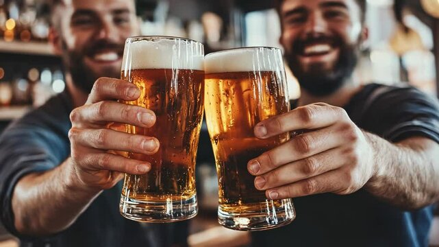 Cheers to Friendship: Two Men Toasting with Beer