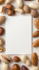 A square white paper surrounded by nuts