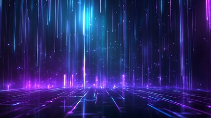 Colorful light streaks create a vibrant, futuristic abstract background with multicolored vertical lines and a cosmic ambiance.