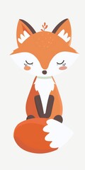 Fototapeta premium Adorable cartoon fox with closed eyes, sitting peacefully. Perfect for children's books, nursery decor, and playful designs.