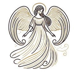 Fototapeta premium Vector of golden angel with flowing robe and wings.