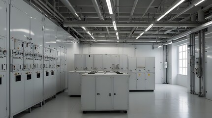 Electrical and thermal storage clean  white background generative.ai 