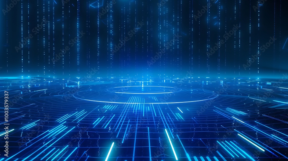 Poster futuristic abstract digital background with glowing lines and data streams, creating a high-tech atm