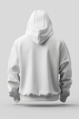 White hoodie template A 3D rendering of a sweatshirt with a hood long sleeves and cuffs shown from the back view Isolated on a clean contrast colorful background ideal for design mockups 