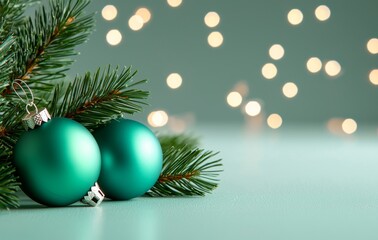 Obraz premium Background of a Christmas tree and balls with a Christmas holiday theme.