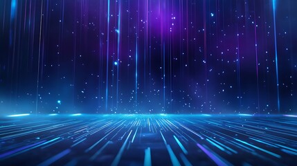 Futuristic digital landscape with blue and purple light streaks, creating an ethereal atmosphere of space and technology.