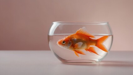 Healthy orange goldfish swimming in aquarium with prominent tail fin, vibrant color