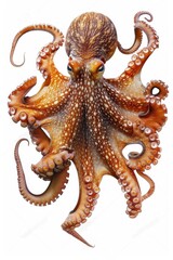 Octopus with Tentacles Extended, Isolated on White Background.