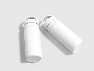 Two White Stainless Steel Bottles With Handles Isolated 3D Mockup