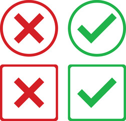four red and green check and cross icon set