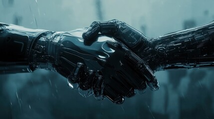 Handshake in digital futuristic style. The concept of partnership
