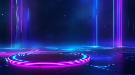 Futuristic neon background with vibrant light beams creating a dynamic atmosphere.