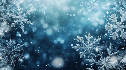 Festive christmas background with delicate snowflakes on a winter blue snowy backdrop, perfect for holiday season designs and winter-themed projects
