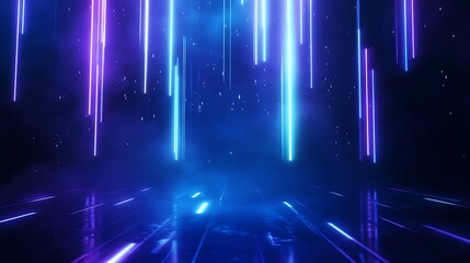 Futuristic neon lights cascading down in vibrant colors against a dark background, creating an immersive visual experience.