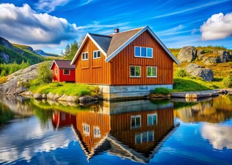 Obraz premium Scandinavian architecture showcases clean lines and minimalist design, seamlessly blending with natural landscapes