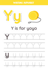 Tracing alphabet letters for kids. Toys alphabet. Y is for yoyo.