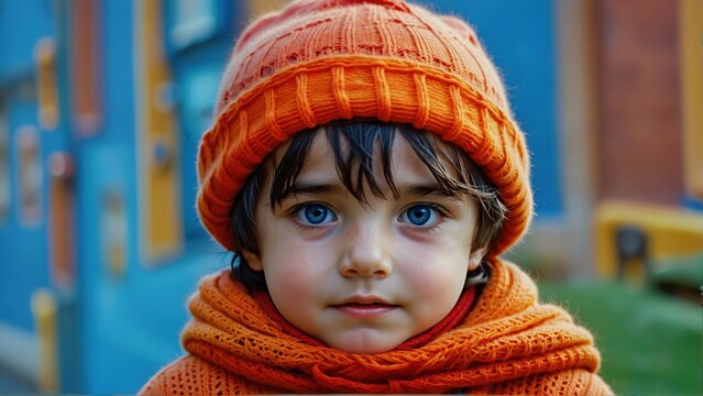Ni&ntilde;o con gorro, mirada profunda