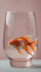 Orange goldfish with light pink hue swimming in clear aquarium, no people visible