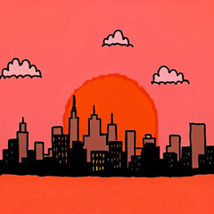 Obraz premium Sunset Over the City Silhouette with Dramatic Sky