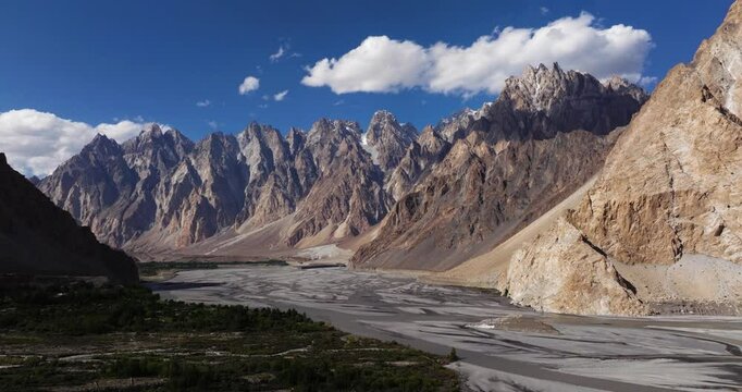 Passu Cones - Top Tourist Destination in Northern Pakistan - Aerial Boom Shot