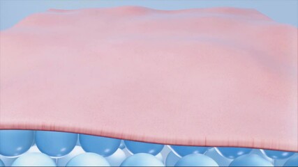 Blue essence penetrates skin layers, creating an umbrella-shaped protective barrier against harmful UV rays, as shown in a 3D video sample.