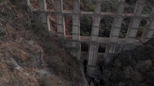 Aerial view of the arches of the site in Tepotzotlan, State of Mexico. Concept of nature and colonial architecture