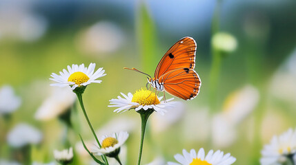 Butterfly on daisy flower in the garden,