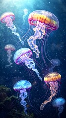 Naklejka premium Colorful Jellyfish Underwater