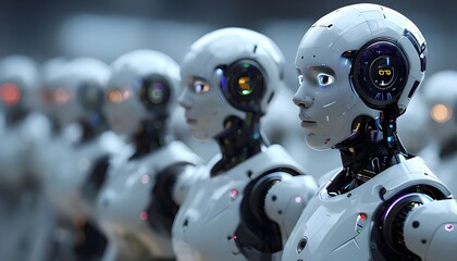 Fototapeta premium Humanoid Robots: Futuristic humanoid robots in daily life, personal assistant robots 