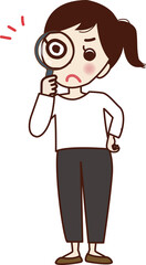 虫眼鏡で見る若い女性。