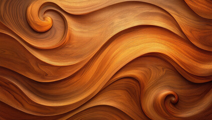 A brown wooden background with an abstract pattern of wavy lines and curves, creating a sense of depth and texture. Created with Ai