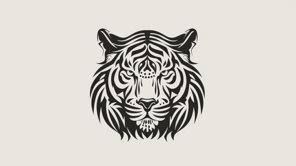 Detailed tribal-style tiger head illustration in black and white, perfect for tattoos, logos, and artistic designs.