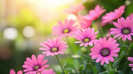 Obraz premium Bright Pink Flowers in a Sunlit Garden Scene