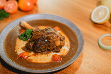 Stewed pork leg menu in a large plate