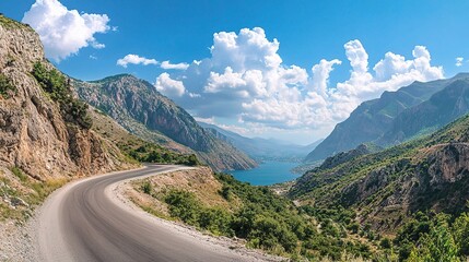 Serene Mountain Road with Stunning Lake View