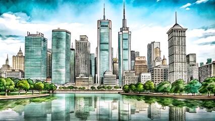 Fototapeta premium City skyline drawing trend