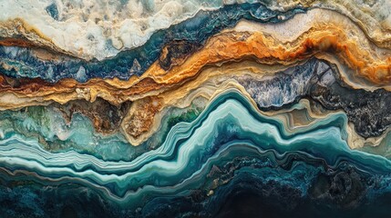 Abstract Geological Layers with Vibrant Colors and Intricate Patterns in Natural Rock Formation