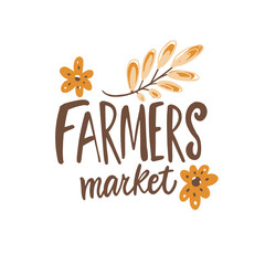 Charming Farmers Market Logo with Floral Elements representing freshness and community spirit