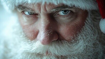 Half face of manga-style Santa, white background, red hat and rosy cheeks, angelic glow, simple and beautiful composition.