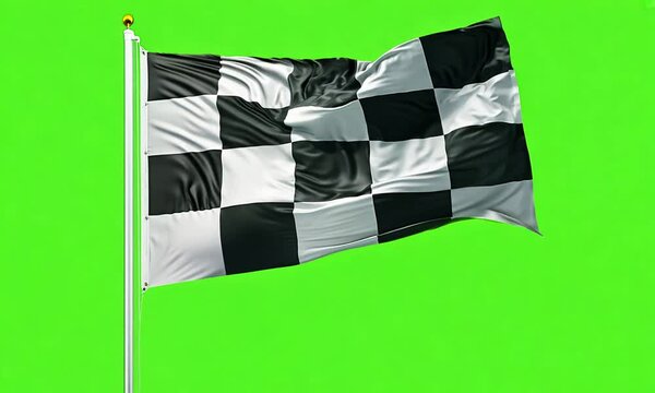 Waving checkered flag on green screen. Generative AI