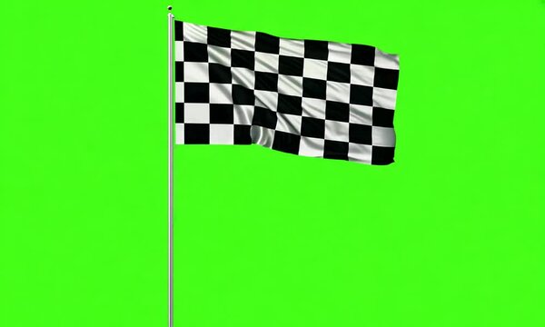 Waving checkered flag on green screen. Generative AI