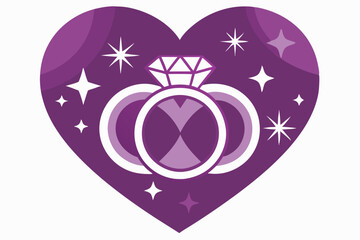 Purple Heart with Wedding Rings and Romantic Floral Elements