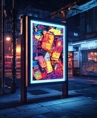 Obraz premium Vibrant Neon Cityscape Advertisement Billboard at Night