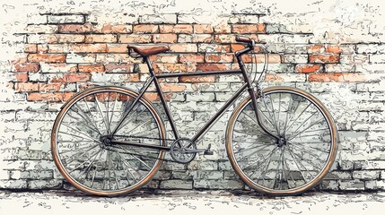 Vintage Bicycle Leaning Against Textured Brick Wall in Rustic Industrial Setting