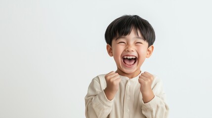 Asian boy with Victory Fist hand