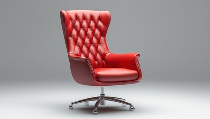 Fototapeta premium red leather armchair Office leather red chair isolated on grey background