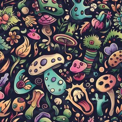 Naklejka premium Whimsical cartoon background featuring a hand-drawn layout pattern.